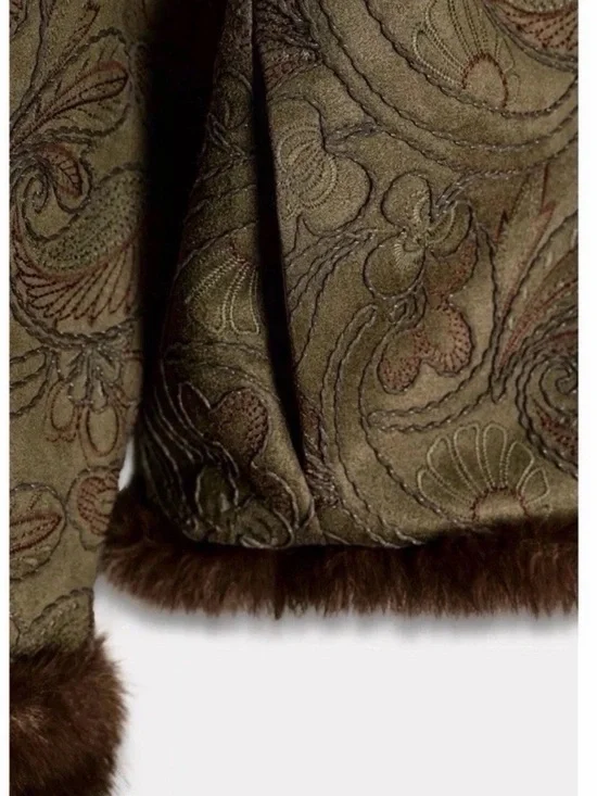 ZARA — Womens Brown Faux Fur-Trim Paisley Jacket - Picture 3 of 6